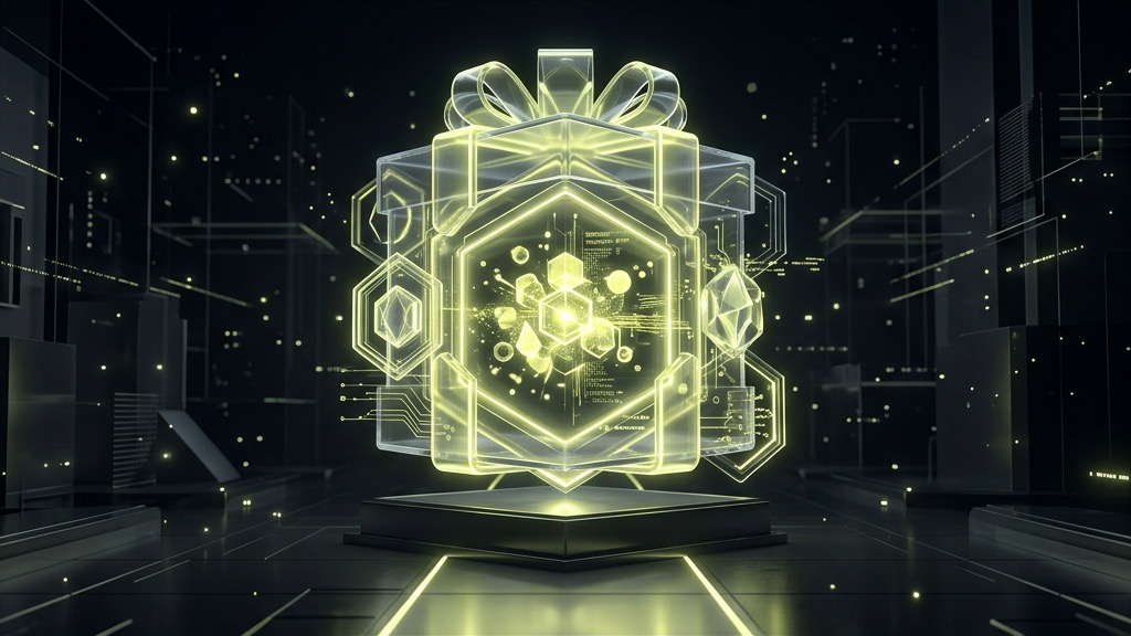 Futuristic digital welcome bonus box emitting a neon-yellow glow.