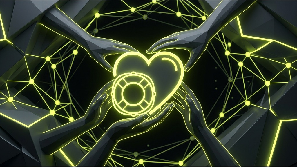 Abstract hands and safety heart life ring