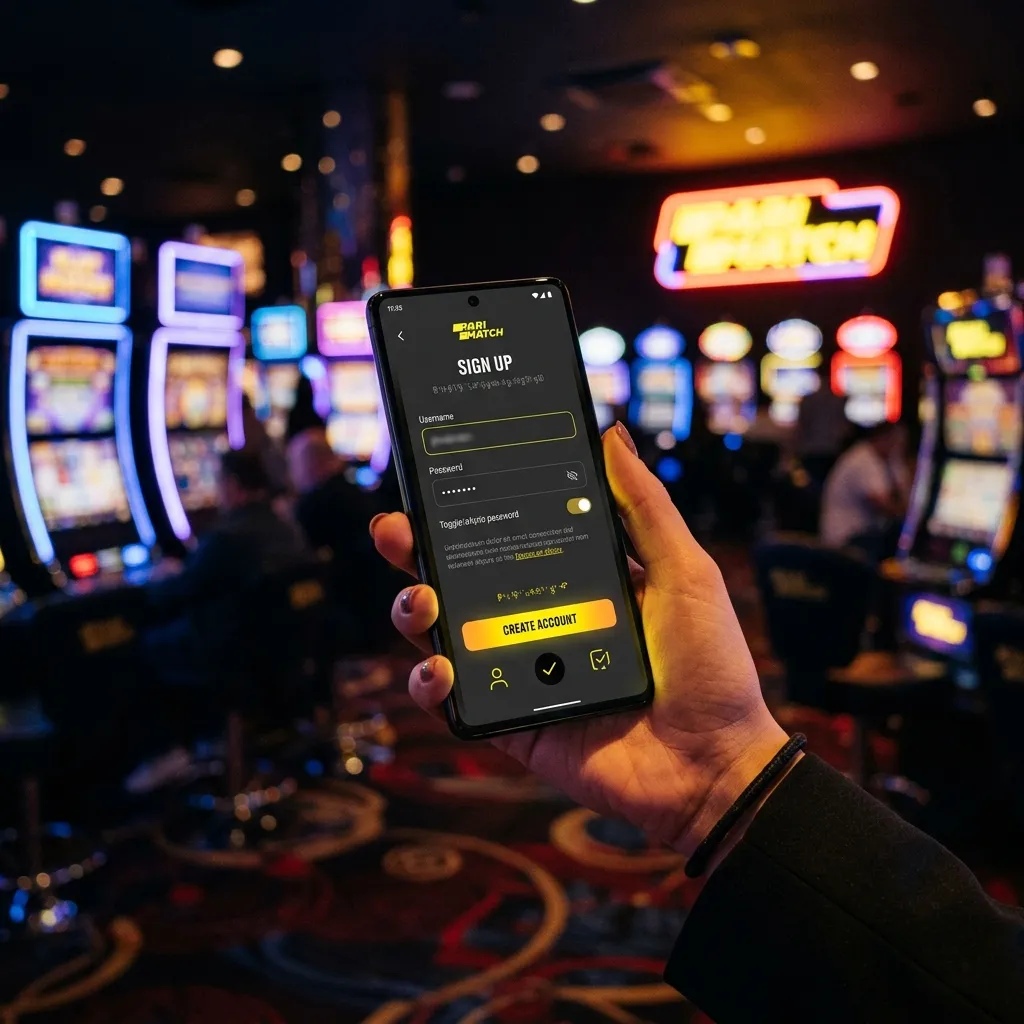 Signing up for Parimatch on a mobile device in a casino setting