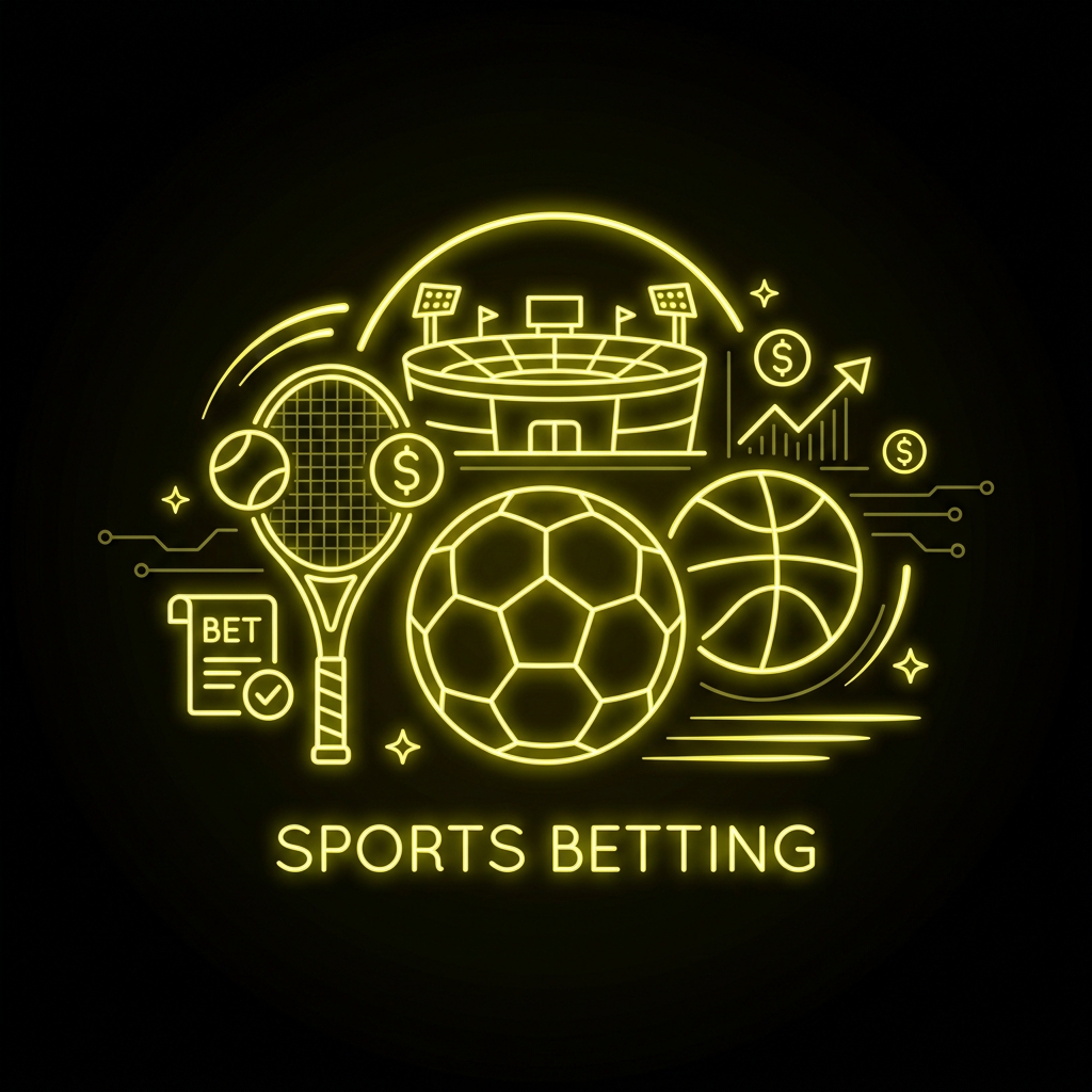 2D Vector Illustration of sports equipment like football, tennis racket and stadium